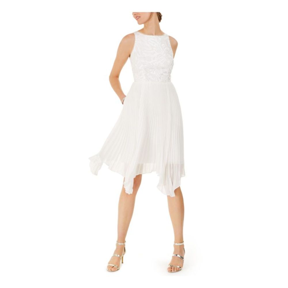 ADRIANNA PAPELL Womens White Handkerchief Hem Sleeveless Fit + Flare Dress 12
